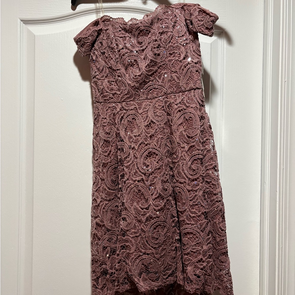 Elegant Off-Shoulder Lace Dress in Mauve